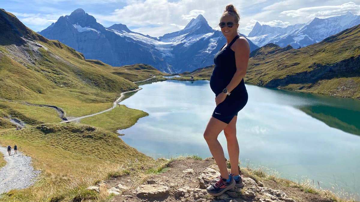 Best Maternity Workout Clothes - Nike One (M) Women's 7 Biker Shorts (Maternity) and Nike Dri-Fit (M) Women’s Tank (Maternity) week 30 on Grindelwald