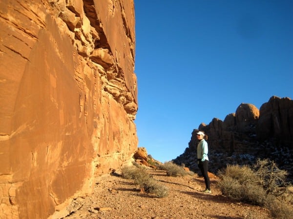 The author taking in Hidden Valley's petroglyphs. Hidden Valley Trail petroglyphs