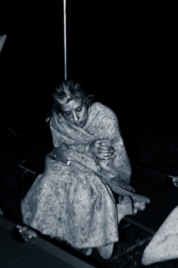 Jenn Benna wrapped in a blanket after her 2012 Pine to Palm 100 finish. Jenn Benna - 2012 Pine to Palm 100 finish - blanket
