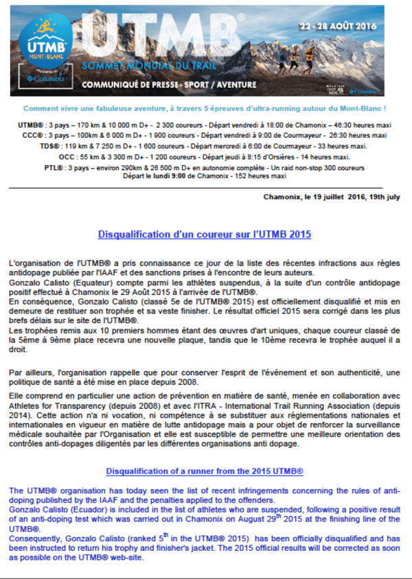 UTMB statement Gonzalo Calisto 1