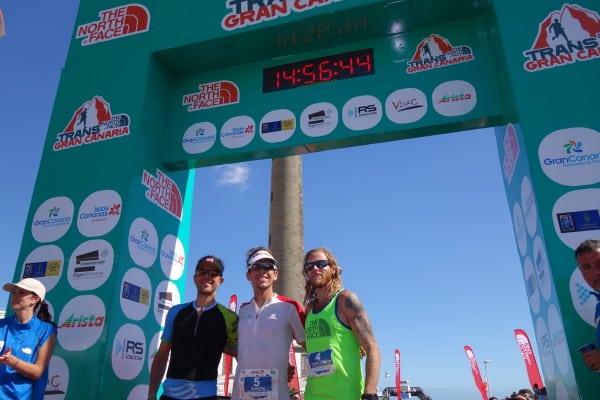 Top three men under Gran Canaria's blue skies. Photo: iRunFar/Bryon Powell